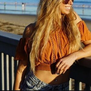 Rumor Boutique - Burnt Orange off the shoulder top
